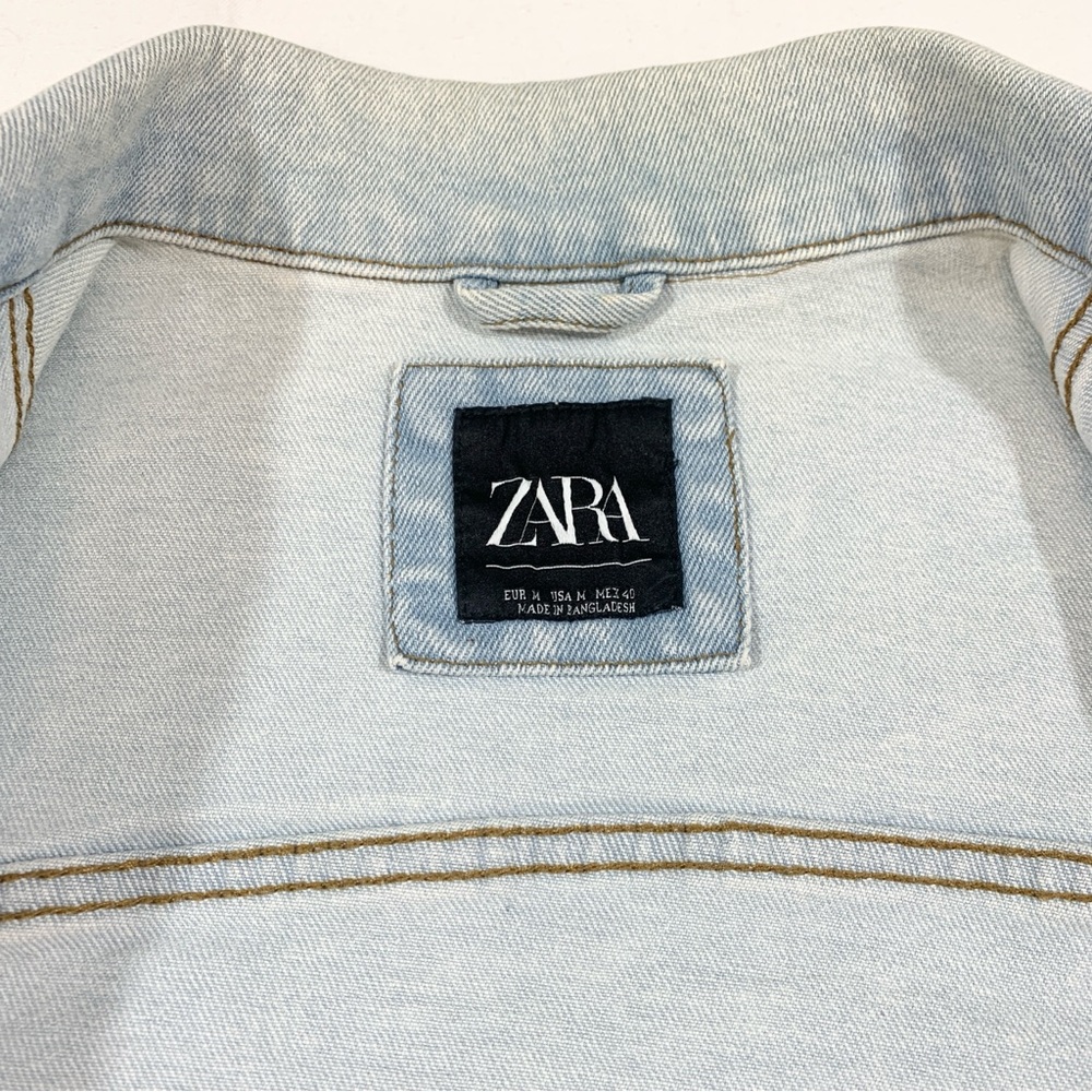 NWT Zara Man Mens Medium Denim Jean Jacket Light Wash L/S Distressed Designer - Picture 2 of 7